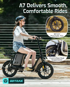 Gotrax adult electric scooter with seat maximum range of 19-25 miles all-terrain tires wide pedals