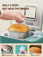Neretva Bread Maker, 20-IN-1 2LB Bread Machine Dual Heater Bread Maker Machine Automatic with Nonstick Ceramic Pan, 15H Timer & 1H Keep Warm Set, Low Noise, Stainless Steel Breadmaker Recipe-Green