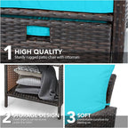 LEVELEVE Balcony Furniture 5 Piece Patio Conversation Set, PE Wicker Rattan Outdoor Lounge Chairs with Soft Cushions 2 Ottoman&Glass Table for Porch, Lawn-Brown Wicker