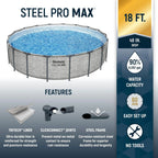 Steel Pro MAX 14 Foot x 48 Inch Round Metal Frame Above Ground Outdoor Swimming Pool Set with 1,000 Filter Pump, Ladder, and Cover, Gray