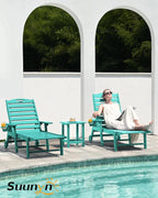 Lounge Chair Outdoor, Chaise Lounge, HDPE 6-Position Outdoor Chaise Lounge, Patio Lounge Chair with Wheels & Cup Holder for Pool Poolside Deck Backyard, Teak