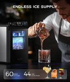 ecozy Nugget Ice Maker Countertop, Smart Pebble Ice Machine with APP Control, 44 lbs/24H Soft Pellet Chewable Ice with Self-Cleaning, Stainless Steel
