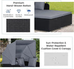 RELAX4LIFE Patio Outdoor Daybed with Canopy Wicker Sunbed Cushions 4 Pillows