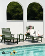 Lounge Chair Outdoor, Chaise Lounge, HDPE 6-Position Outdoor Chaise Lounge, Patio Lounge Chair with Wheels & Cup Holder for Pool Poolside Deck Backyard, Teak