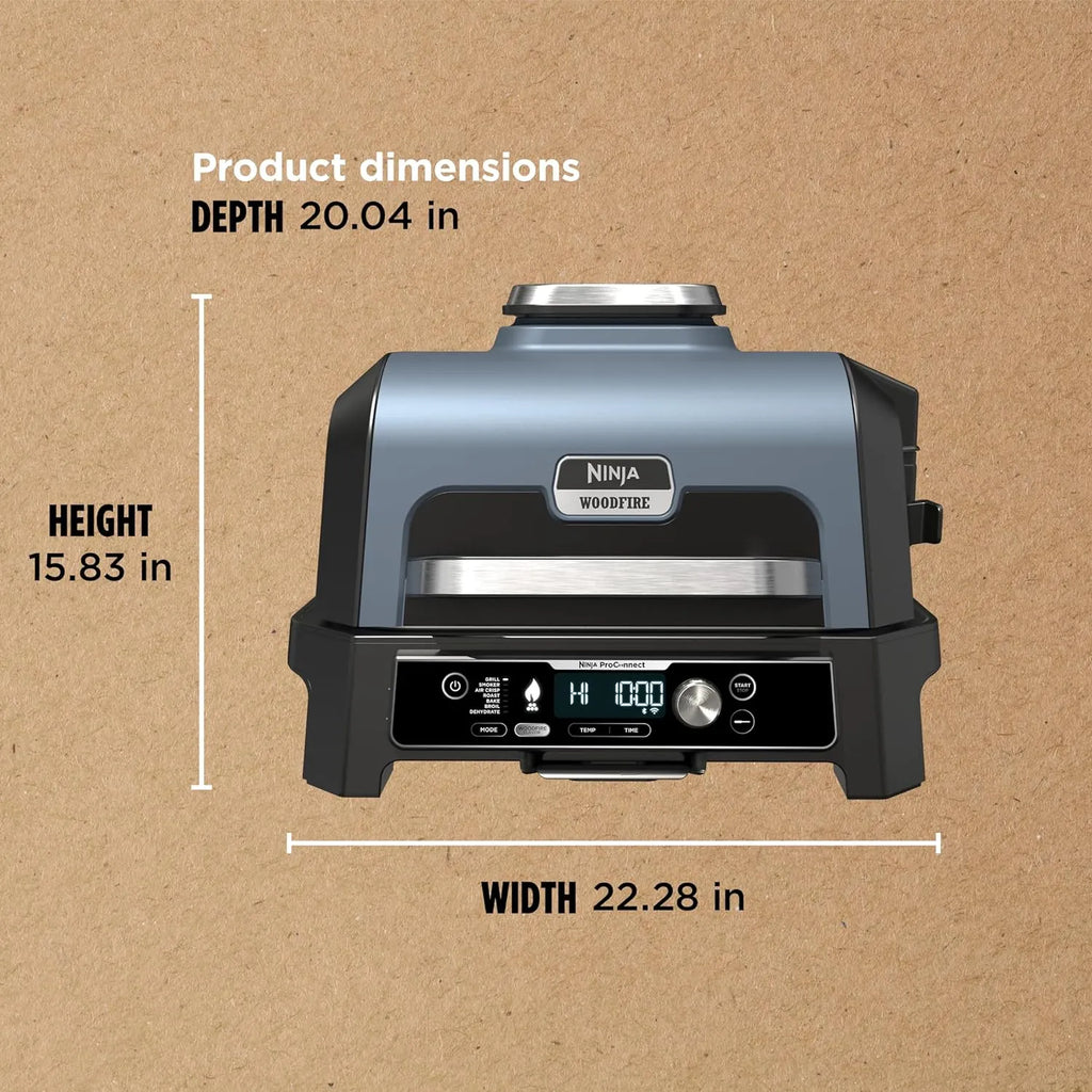 Premium XL Outdoor Grill & Smoker, Bluetooth, App Enabled, 7-in-1 Master Grill, BBQ Smoker, Outdoor Air Fryer, Woodfire Technology, 2 Built-In Thermometers, Black