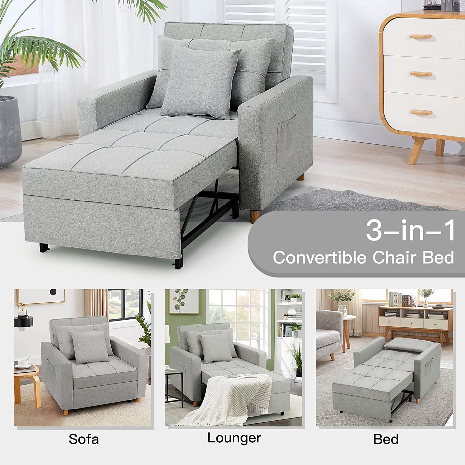 ?? 40 Inch 3-in-1 Convertible Chair Bed,Sofa Bed.