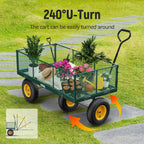 Steel Garden Cart, 2-in-1 1400 lbs Heavy Duty Utility Wagon, with Removable Mesh Sides to Convert into Flatbed, 240�� U-Turn 13" Pneumatic Tires Garden Wagon for Farm Yard Lawn Garden Camping