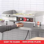 14 Inch Electric Griddle, Non-Stick Flat Top Grill Commercial Electric Countertop Griddles Stainless Steel Adjustable Temperature Control 90??F-575??F for Home or Restaurant Use
