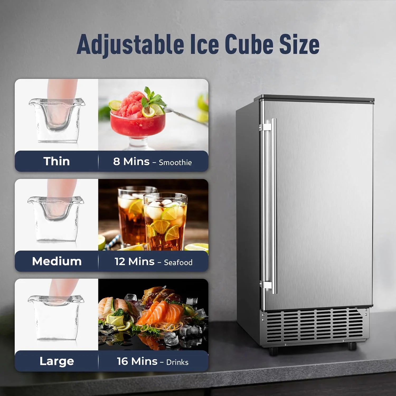 Commercial Under Counter Ice Maker Machine, 80Lbs/Day with 24lbs Ice Storage, Built-in Drain Pump/Automatic Cleaning/Timing Setting/Smart LCD Panel, Ideal for Both Home and Commercial Use