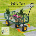 Steel Garden Cart, 2-in-1 1400 lbs Heavy Duty Utility Wagon, with Removable Mesh Sides to Convert into Flatbed, 240�� U-Turn 13" Pneumatic Tires Garden Wagon for Farm Yard Lawn Garden Camping