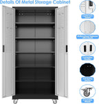 Aobabo 73''H Metal Garage Storage Cabinet with Wheels,Steel Cabinets with 2 Doors and 4 Adjustable Shelves for Home Office,Required Assembly,Black