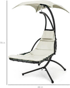 Best Choice Products Outdoor Hanging Curved Steel Chaise Lounge Chair Swing w/Built-in Pillow and Removable Canopy - Teal
