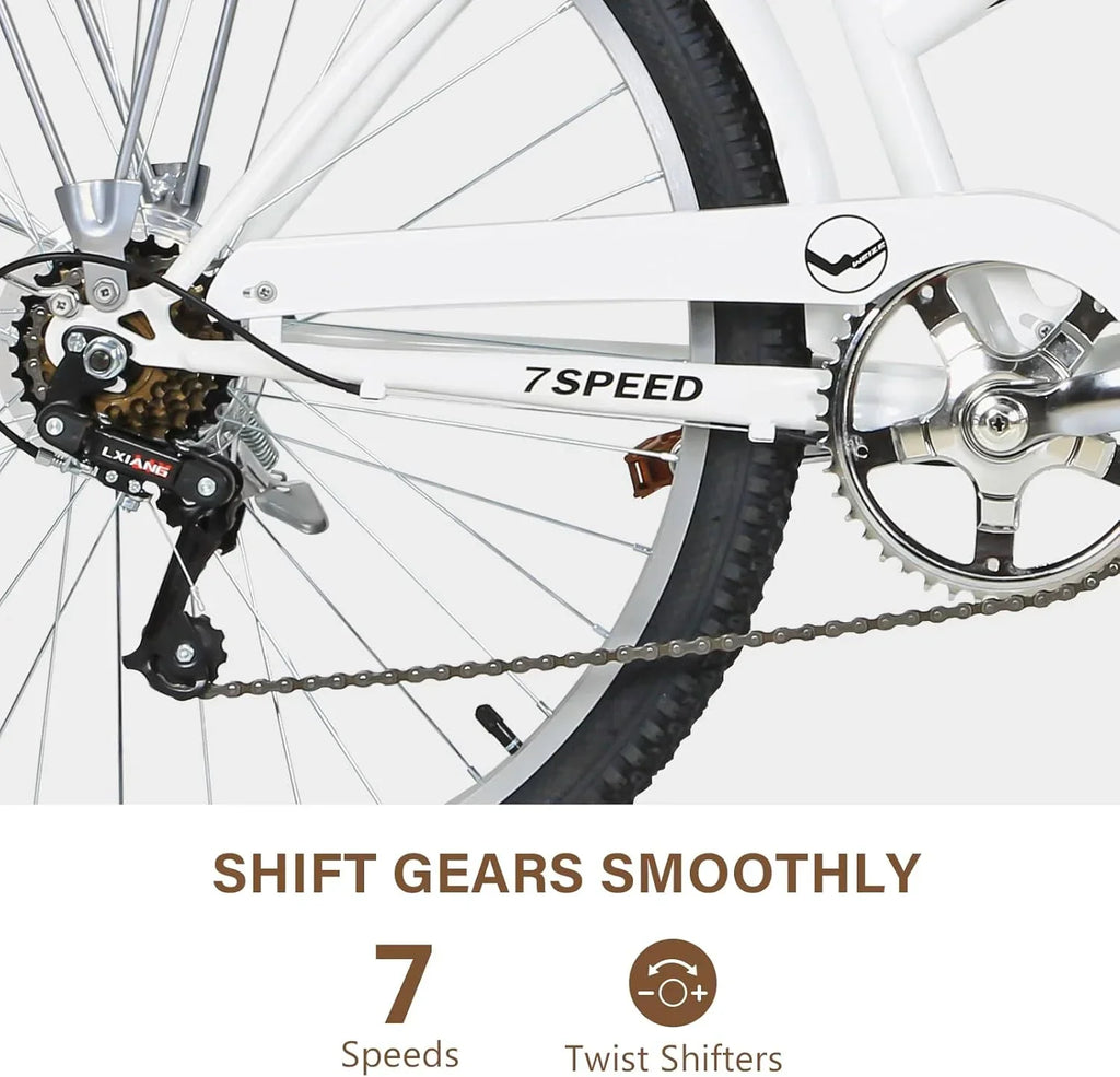 WEIZE Beach Cruiser Bike 26 inch Commuter Bicycle for Adult Men and Women 7-Speed/High-Carbon