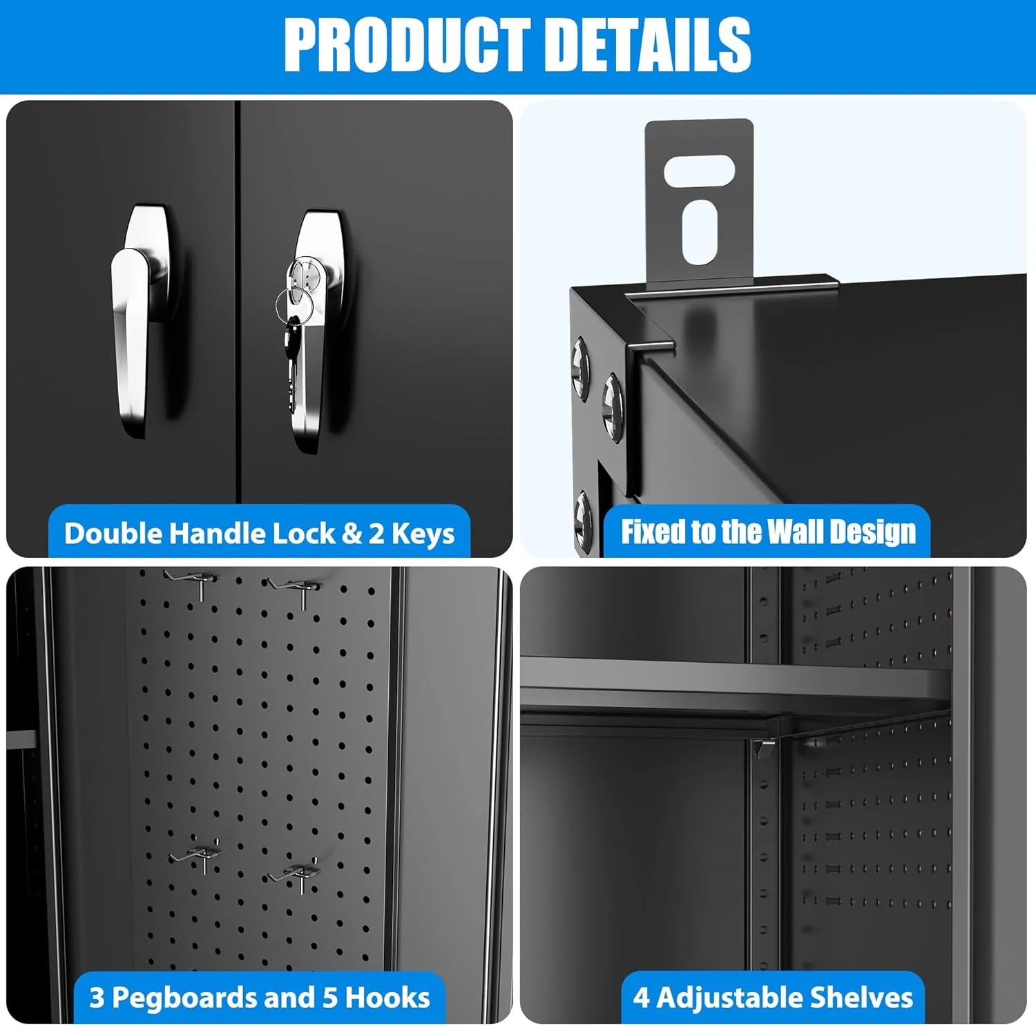 Aobabo 73''H Metal Garage Storage Cabinet with Wheels,Steel Cabinets with 2 Doors and 4 Adjustable Shelves for Home Office,Required Assembly,Black