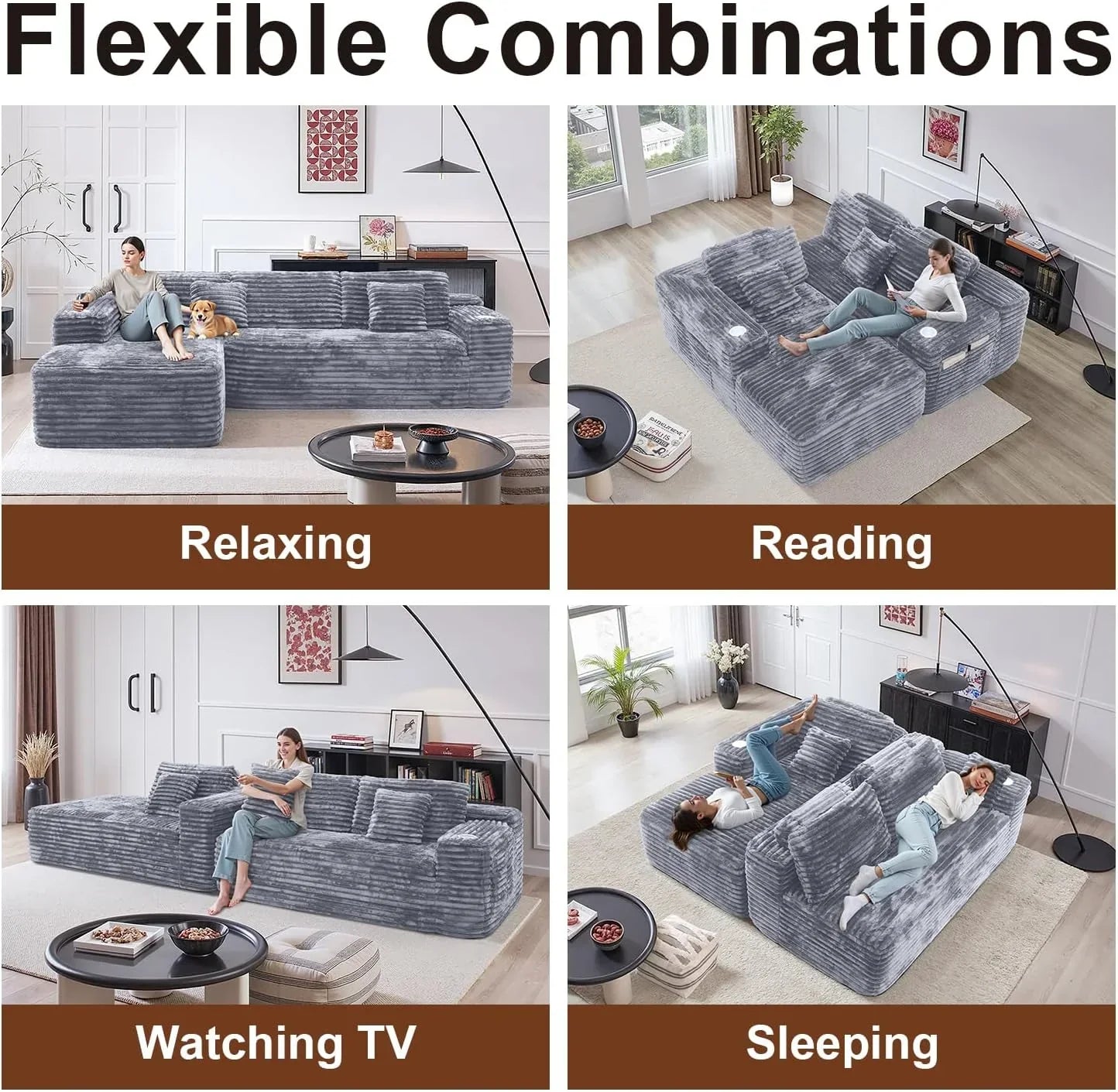 Cloud Sectional Couch with L Shape Chaise Modern Modular Sofa with Deep Seat Built in Cup Holder