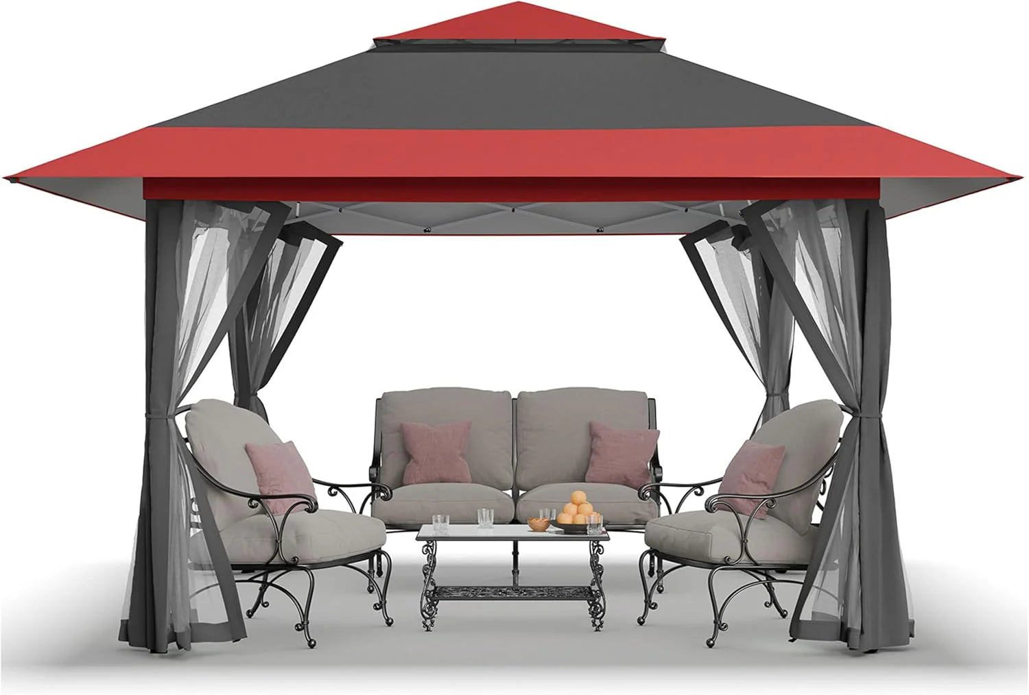 CROWN SHADES 13x13 Pop Up Gazebo, Canopy Tent, Gazebos on Clearance - Outdoor Gazebo for Backyard & Patio Furniture - Carpa Pop Up Tent with Wheeled STO-N-Go Cover Bag (Beige & Coffee)