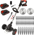 Cordless Electric Grass Trimmer with Dual 2000mAh Batteries & Quick Charger, 3-in-1 Lightweight Brush Cutter/Edger/Mower with Multi-Blade & Wheels for Garden Lawns