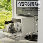 Hermitlux Countertop Dishwasher, 7 Washing Programs Portable Mini Dishwasher with 5-Liter Built-in Water Tank for Apartments & RVs, LED Light, Glass Door, No Hookup Needed