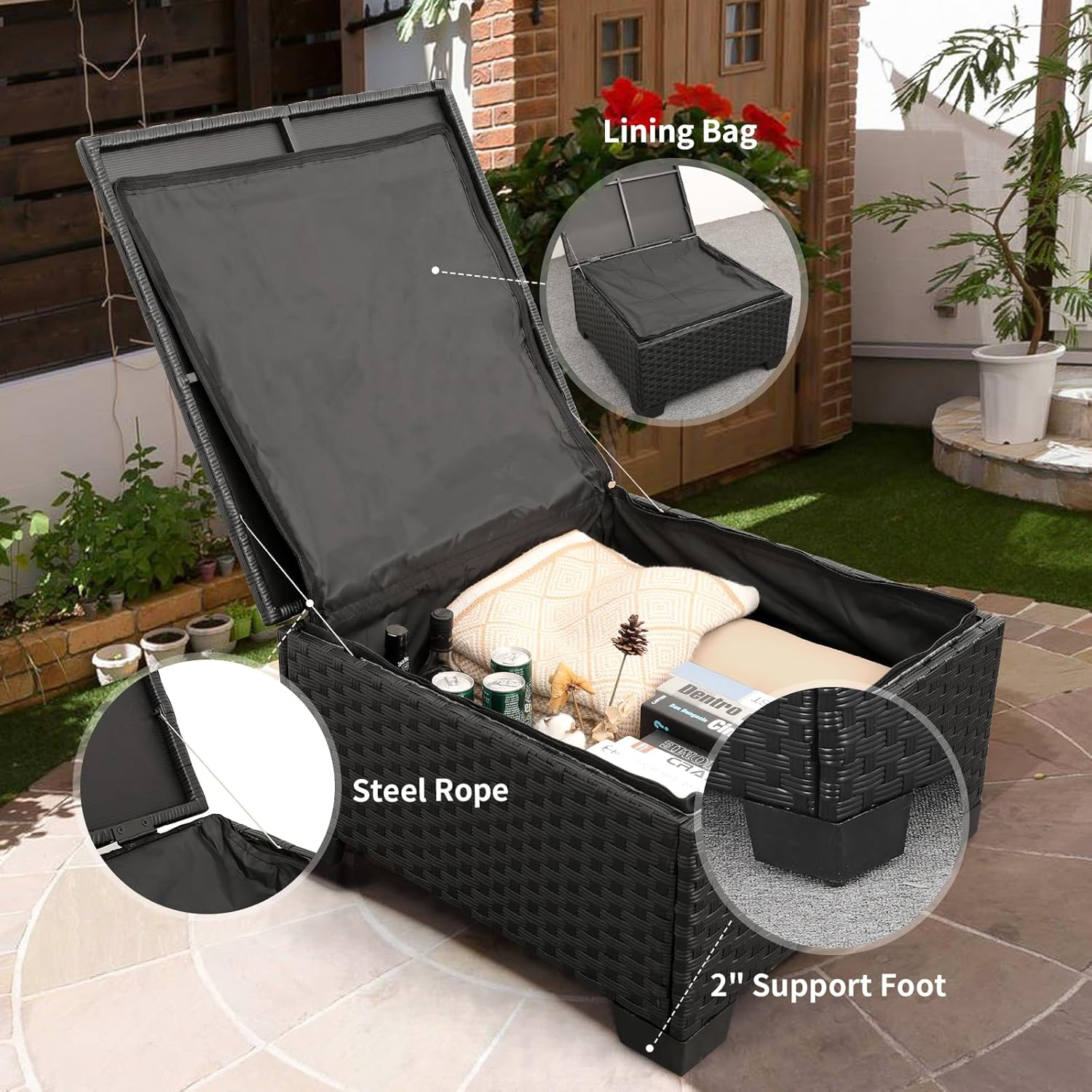 Rattaner Outdoor Furniture Set 3 Pieces Wicker Patio Furniture Outdoor Sectional Patio Couch Outdoor Coffee Table with Storage All-Weather Non-Slip Cushions Waterproof Covers