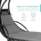 Best Choice Products Outdoor Hanging Curved Steel Chaise Lounge Chair Swing w/Built-in Pillow and Removable Canopy - Teal