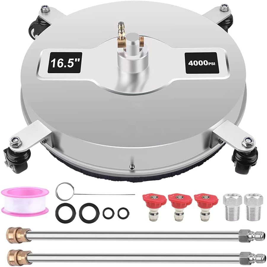 Stainless Steel 16.5" Surface Cleaner for High-Pressure Washing, 4000 PSI with Extension Wands & Nozzles