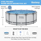 Steel Pro MAX 14 Foot x 48 Inch Round Metal Frame Above Ground Outdoor Swimming Pool Set