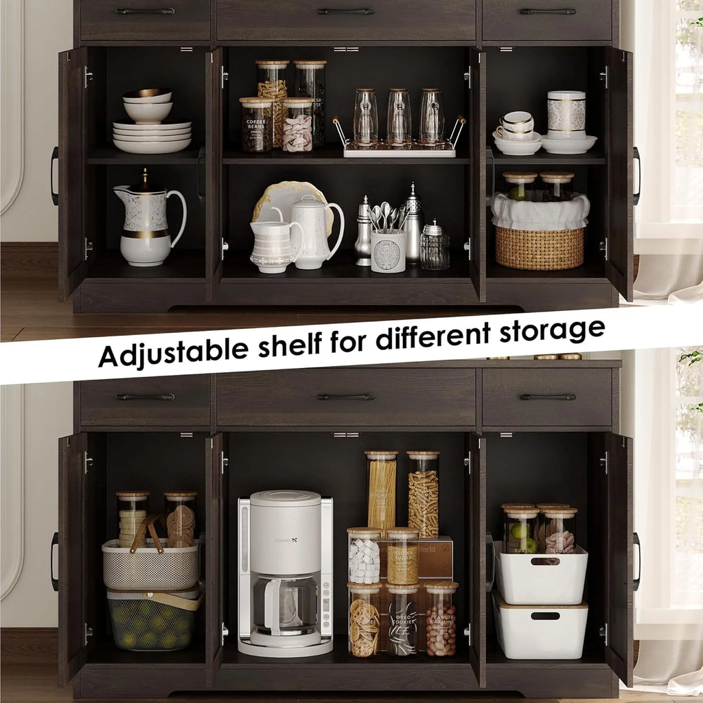 HOSTACK Buffet Cabinet with Drawers, 55" Large Sideboard Buffet Storage Cabinet with Shelves and Doors, Modern Farmhouse Coffee Bar Station Wood Kitchen Table for Kitchen, Dining Room, White/Rustic