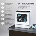 Hermitlux Countertop Dishwasher, 7 Washing Programs Portable Mini Dishwasher with 5-Liter Built-in Water Tank for Apartments & RVs, LED Light, Glass Door, No Hookup Needed