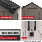 Rubbermaid Resin Outdoor Storage Shed With Floor Weather Resistant Gray Organization for Home