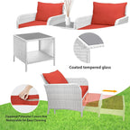 LEVELEVE Balcony Furniture 5 Piece Patio Conversation Set, PE Wicker Rattan Outdoor Lounge Chairs with Soft Cushions 2 Ottoman&Glass Table for Porch, Lawn-Brown Wicker