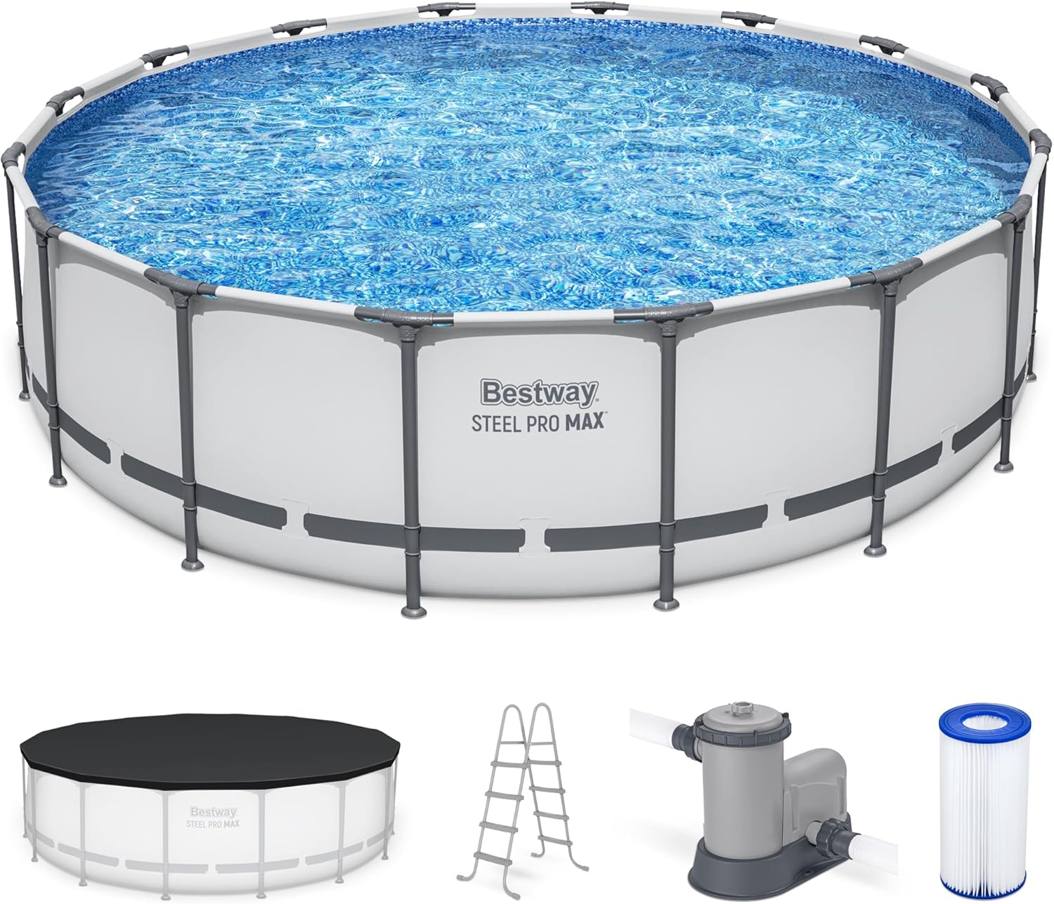 Steel Pro MAX 14 Foot x 48 Inch Round Metal Frame Above Ground Outdoor Swimming Pool Set