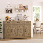 HOSTACK Buffet Cabinet with Drawers, 55" Large Sideboard Buffet Storage Cabinet with Shelves and Doors, Modern Farmhouse Coffee Bar Station Wood Kitchen Table for Kitchen, Dining Room, White/Rustic