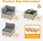 UDPATIO Outdoor Patio Furniture Set, 7-Piece PE Wicker Sectional Sofa with Tea Table, Outdoor Conversation Set
