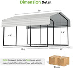 10'x15' Heavy Duty Metal Carport Outdoor Garage Car Shelter Shade with Heavier Frame
