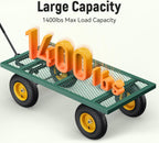 Steel Garden Cart, 2-in-1 1400 lbs Heavy Duty Utility Wagon, with Removable Mesh Sides to Convert into Flatbed, 240�� U-Turn 13" Pneumatic Tires Garden Wagon for Farm Yard Lawn Garden Camping