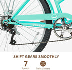 WEIZE Beach Cruiser Bike, 26 inch Commuter Bicycle for Adult Men and Women, 7-Speed/High-Carbon Steel/Front & Rear Fenders, Comfortable City Bikes with Rear Rack or Basket, Ergonomic Upright Design