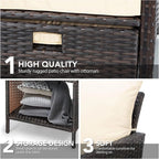 LEVELEVE Balcony Furniture 5 Piece Patio Conversation Set, PE Wicker Rattan Outdoor Lounge Chairs with Soft Cushions 2 Ottoman&Glass Table for Porch, Lawn-Brown Wicker