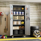 Aobabo 73''H Metal Garage Storage Cabinet with Wheels,Steel Cabinets with 2 Doors and 4 Adjustable Shelves for Home Office,Required Assembly,Black