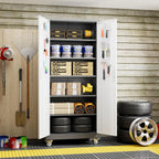 Aobabo 73''H Metal Garage Storage Cabinet with Wheels,Steel Cabinets with 2 Doors and 4 Adjustable Shelves for Home Office,Required Assembly,Black