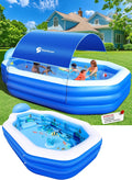 Inflatable Pool with Canopy, Large Inflatable Swimming Pool for Kids,Adult, Blow Up Pools with Seats,Backrest.Durable Thickened Inflatable Family Pools for Backyard,118"x75"x22"-Dark Blue