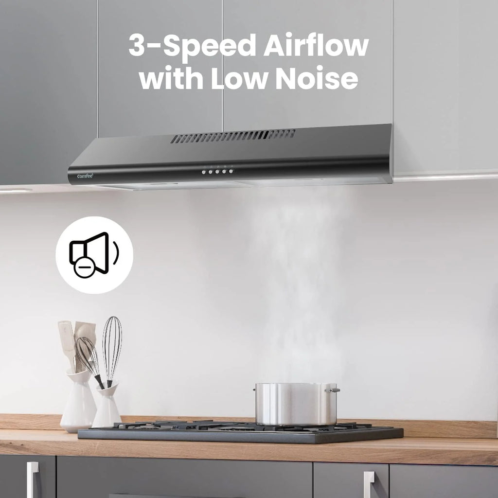 Comfee 30" Under Cabinet Ducted/Ductless Convertible Slim Vent Durable Stainless Steel Kitchen Reusable Filter