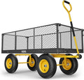 Steel Garden Cart, 2-in-1 1400 lbs Heavy Duty Utility Wagon, with Removable Mesh Sides to Convert into Flatbed, 240�� U-Turn 13" Pneumatic Tires Garden Wagon for Farm Yard Lawn Garden Camping