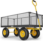 Steel Garden Cart, 2-in-1 1400 lbs Heavy Duty Utility Wagon, with Removable Mesh Sides to Convert into Flatbed, 240�� U-Turn 13" Pneumatic Tires Garden Wagon for Farm Yard Lawn Garden Camping