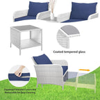 LEVELEVE Balcony Furniture 5 Piece Patio Conversation Set, PE Wicker Rattan Outdoor Lounge Chairs with Soft Cushions 2 Ottoman&Glass Table for Porch, Lawn-Brown Wicker