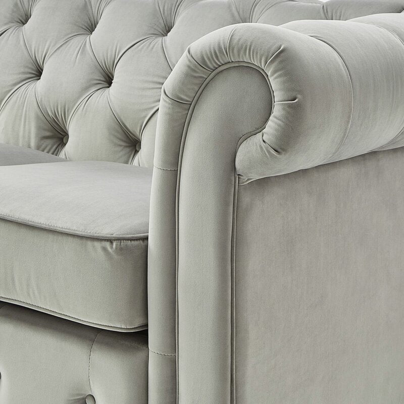 Alena 91.25&rdquo; Velvet Rolled Arm Chesterfield Sofa