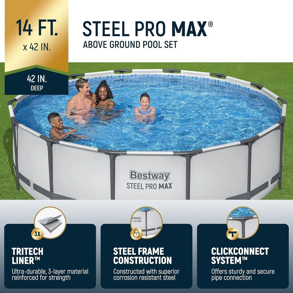 Steel Pro MAX 10 Foot x 30 Inch Round Metal Frame Above Ground Backyard Swimming Pool Set