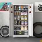 Aobabo 73''H Metal Garage Storage Cabinet with Wheels,Steel Cabinets with 2 Doors and 4 Adjustable Shelves for Home Office,Required Assembly,Black