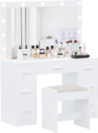 Vanity Desk with Stool, Makeup Table with Lighted Mirror, 3 Color Lighting Modes, Brightness Adjustable, Dressing Table