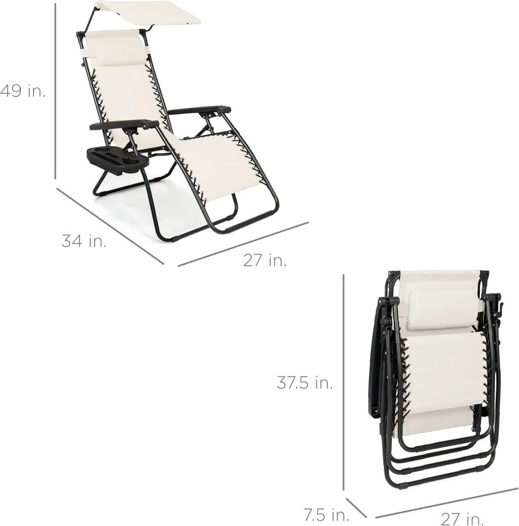 Best Choice Products Folding Zero Gravity Recliner Patio Lounge Chair Adjustable Canopy Shade