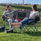 Double Camping Chair with Cooler 3-Person Folding Extra Large Camping Chair with 1000-Pound Load Capacity